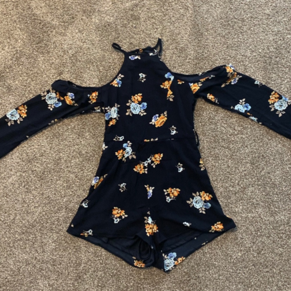Blue Floral Off Shoulder Romper